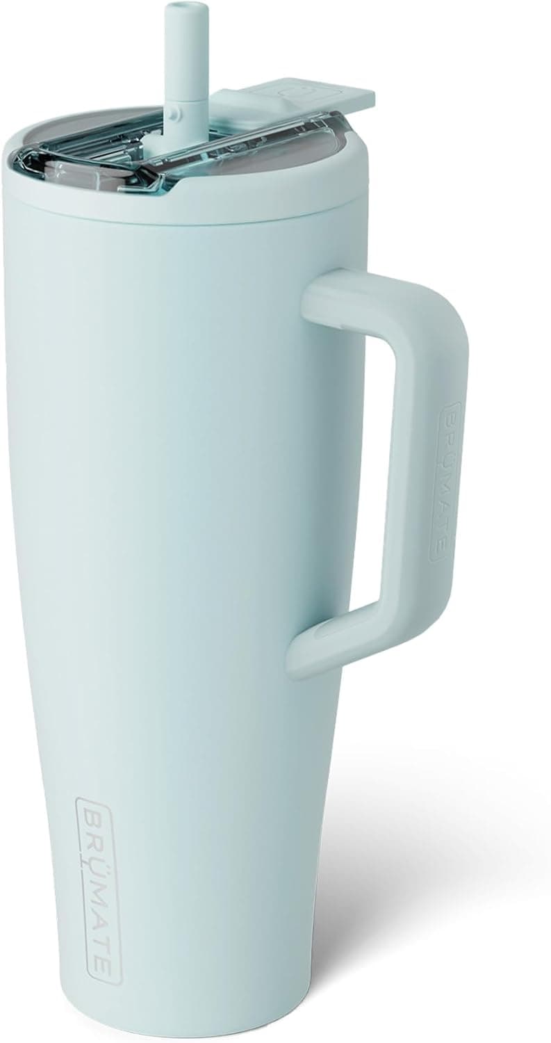 Brümate Era Flip 40oz Tumbler in Blue Agave, featuring a leakproof straw lid and ergonomic handle, perfect for on-the-go hydr