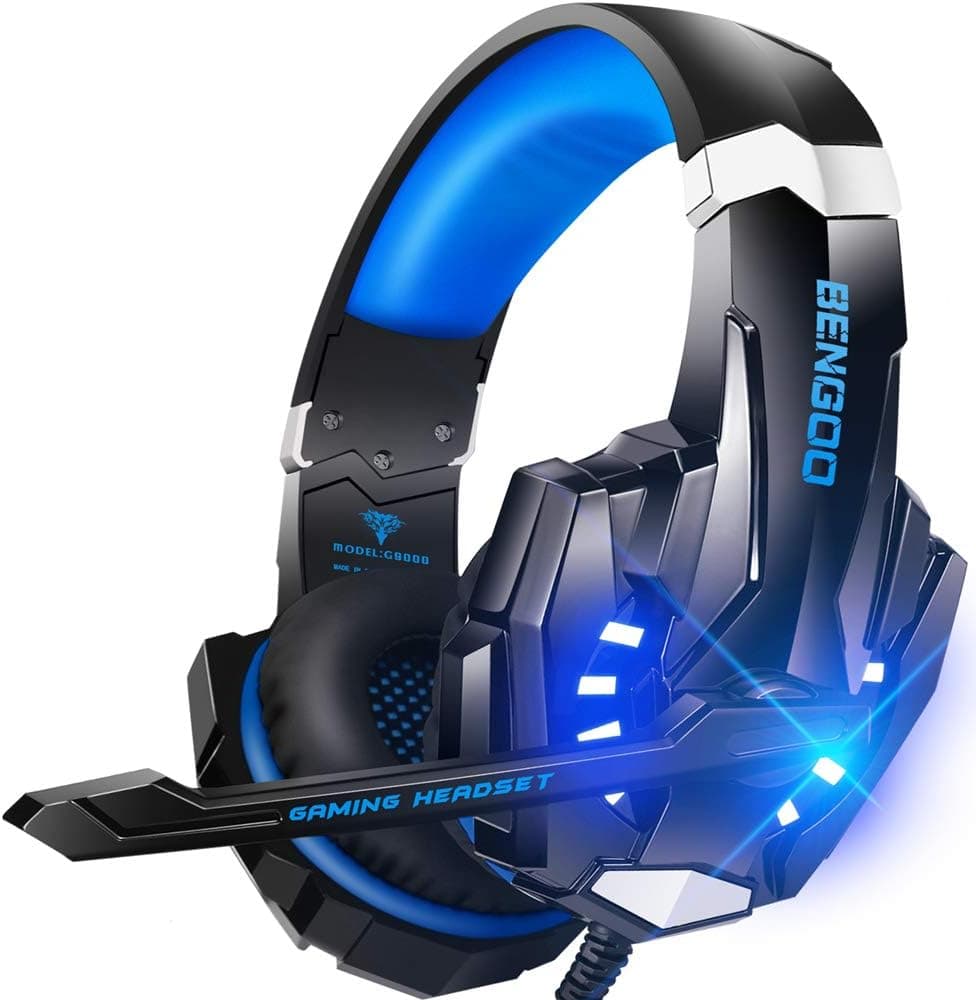 BENGOO G9000 Stereo Gaming Headset with LED light, noise cancelling, soft memory earmuffs, perfect for PS4, Xbox One, and PC.