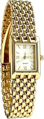 Women's Elegant Rectangular Analog Quartz Watch with Classic Roman Numerals, Metal Case and Bracelet for Daily and Formal Wea