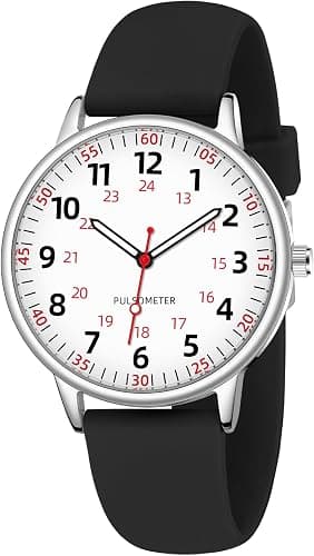 Twoption Nurse Watch for Women in pink, featuring a waterproof design, silicone strap, and a clear second hand.