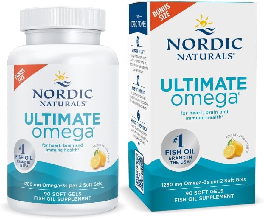 Nordic Naturals Ultimate Omega soft gels, lemon flavor, 90 capsules, high-potency fish oil for brain and heart health