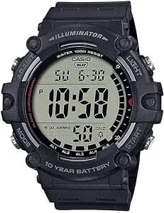 Casio Illuminator AE1500WH Men's Digital Watch in black with LED backlight, 10-year battery, and five alarms.