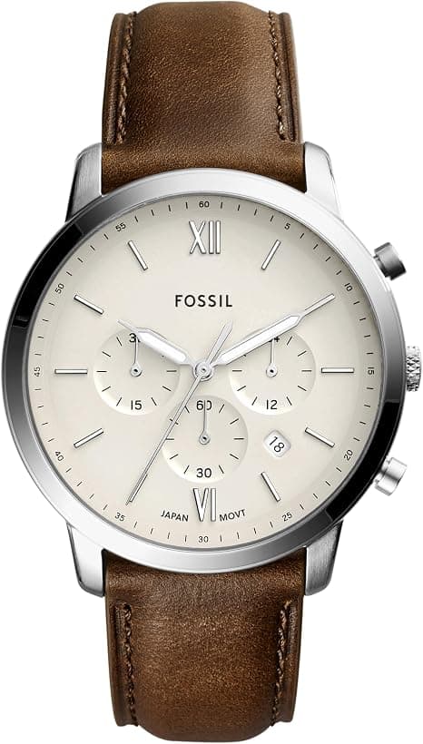 Fossil Men's Neutra Quartz Chronograph Watch with black dial and silver-tone stainless steel band