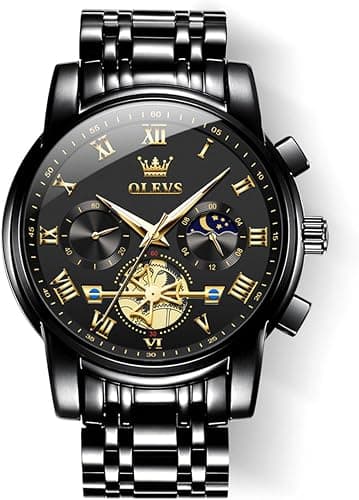 Olevs Men's Waterproof Luxury Big Face Watch with stainless steel band, quartz analog, multifunction features, and luminous d