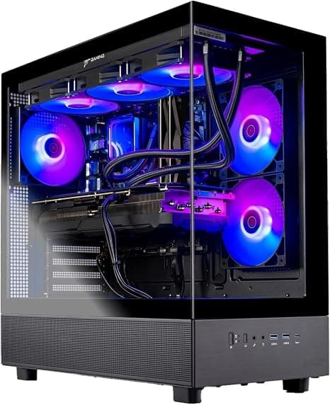 Skytech Gaming Azure 3 Gaming PC featuring Ryzen 7 9850X3D, RX 9070 XT, sleek design with RGB lighting, 32GB DDR5 RAM