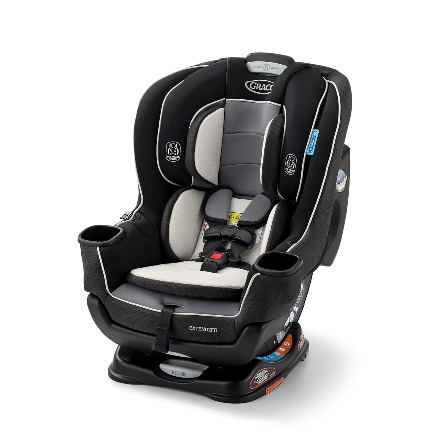 Graco Extend2fit Convertible Car Seat in Gotham, featuring a sleek black design and adjustable extension panel for legroom.