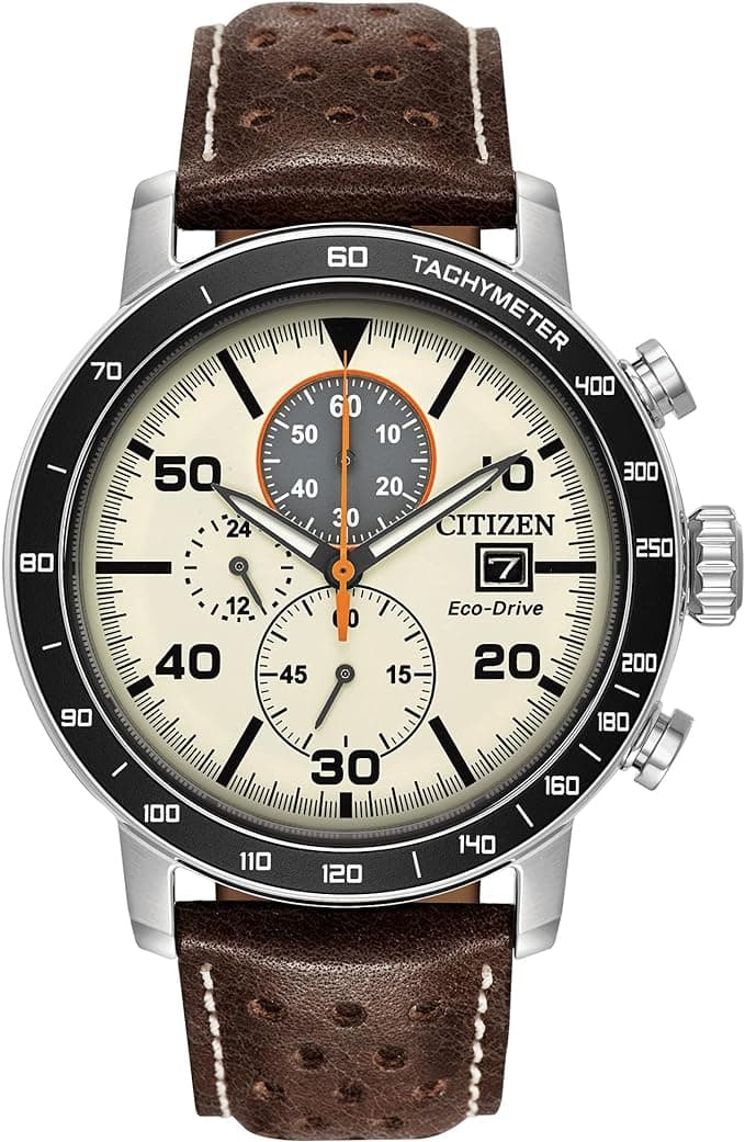 Citizen Men's Eco-drive Weekender Brycen Chronograph Watch in stainless steel, 44mm, featuring a sleek black dial and silver