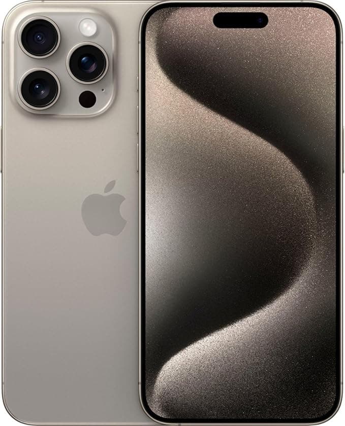 Apple iPhone 15 Pro Max in Space Black, 128GB, featuring a sleek 6.7-inch display and premium design.