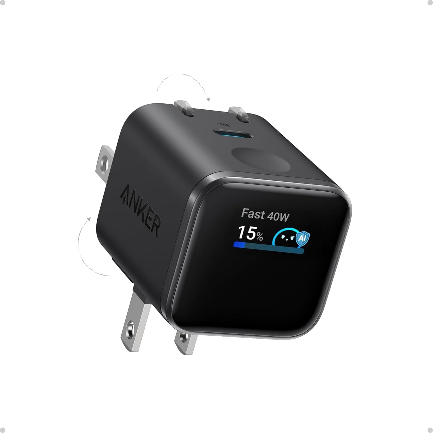 Anker Smart Display Charger, 45W Gan USB-C block with 180° foldable plug, smart recognition for iPhone 17/16/15.